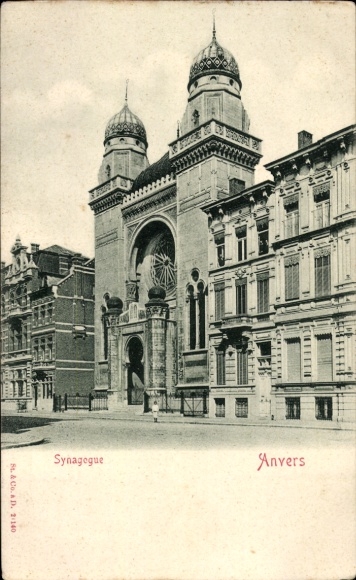 Judaica Postcard Anvers Antwerp Flanders, Synagogue