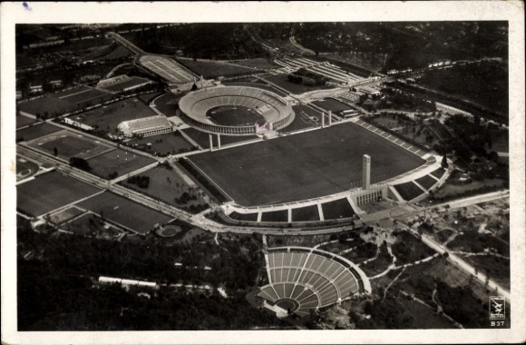 Postcard Berlin Charlottenburg Westend, aerial photograph, Reichssportfeld, stadium, Dietrich Eckardt stage
