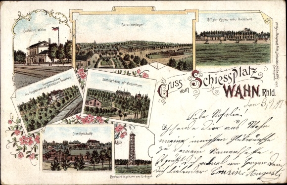 Litho Wahn Köln, Schießplatz, Barackenlager, Bahnhof, Beobachtungsturm am Grängel