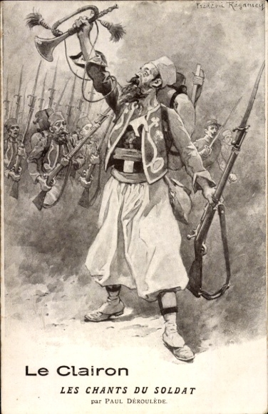 Song Klapp Postcard Le Clairon, Les Chants du Soldat, Paul Deroulede, Colonial Warriors