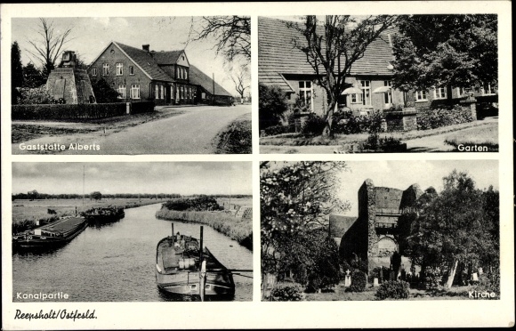 PC Reepsholt Friedeburg in Ostfriesland, Albert&#39;s restaurant, canal section, church