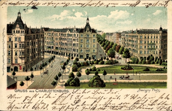 Litho Berlin Charlottenburg, Blick über den Savigny Platz