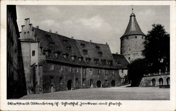 Ak Altenburg in Thüringen, Schwarze und weiße Postkarte, Gebäude mit Turm, historische Archite...