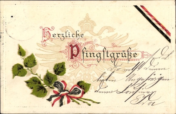 Embossed litho congratulations Pentecost, branches, eagles, patriotism