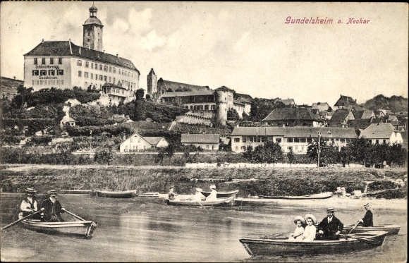 Postcard Gundelsheim am Neckar Württemberg, Hornegg Castle, rowing parlor