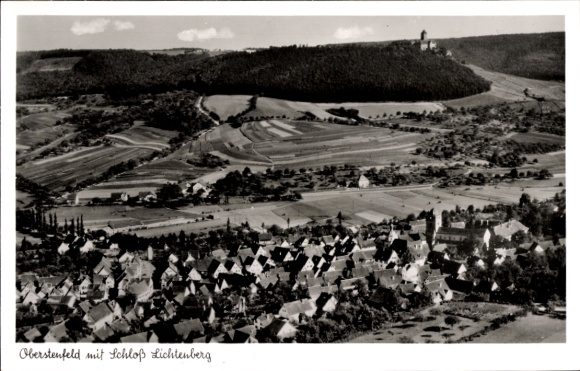 Postcard Oberstenfeld in Württemberg, aerial photograph, Lichtenberg Castle