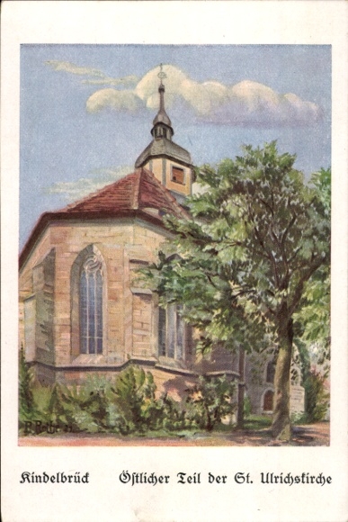 Artist Postcard Kindelbrück in Thuringia, Eastern part of the St. Ulrichskirche