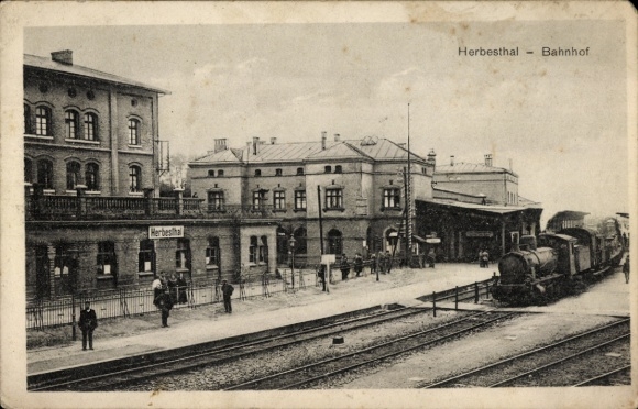 Postcard Herbesthal Lontzen Wallonia Liège, station, track side, steam locomotive