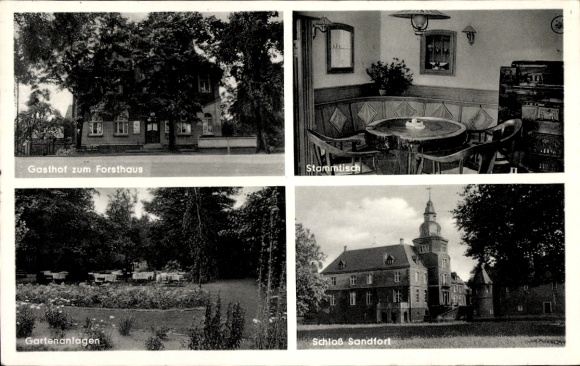 Postcard Lüdinghausen Münsterland, Sandfort Castle, Forsthaus Inn, Garden, Stammtisch