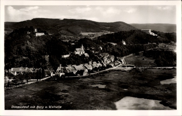 Postcard Donaustauf in the Upper Palatinate, Walhalla near Regensburg, aerial photograph