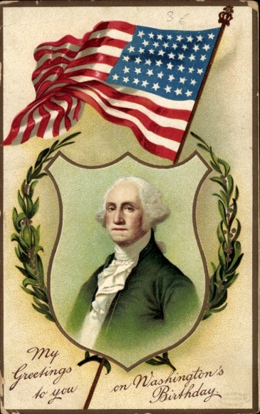 Präge Passepartout Litho Präsident George Washington, Portrait, Flagge