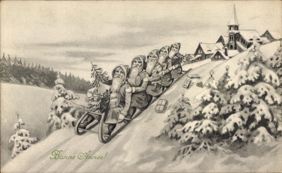 Postcard Congratulations Christmas, Santa Claus, Sleigh, Gifts
