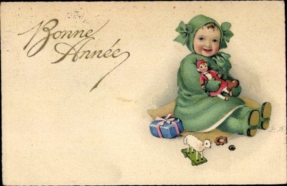 Artist PC Baumgarten, Fritz, Happy New Year, child with doll, toy