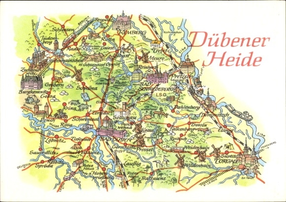 Landkarten Ak Torgau an der Elbe, Dübener Heide, Bad Schmiedeberg, Kemberg