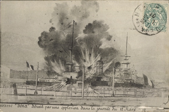 Postcard L'explosion du Cuirassé Jena, March 15, 1907