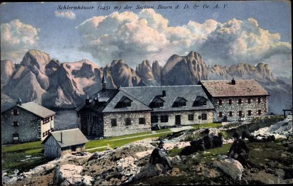 Postcard South Tyrol, Schlernhäuser, Dolomites, mountains