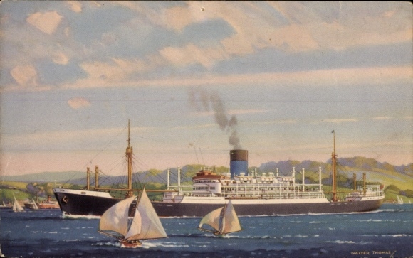 Kunstenaar Ak Steamer SS Patroclus, Blauwe Trechterlijn
