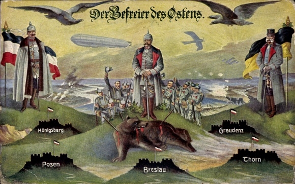 Ak Befreier des Ostens, Generalfeldmarschall Paul von Hindenburg, Kaiser Wilhelm II., Franz Josef I.