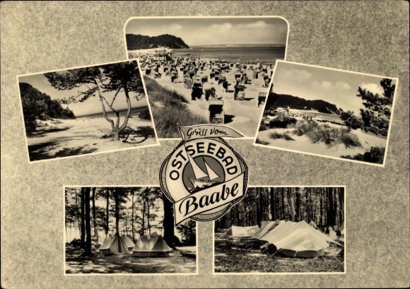 Postcard Ostseebad Baabe on Rügen, beach, campsite
