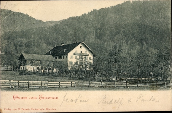 Postcard Bad Heilbrunn in Upper Bavaria, Enzenau, residential building on the edge of the forest