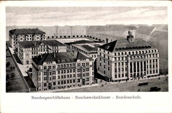 Postcard Leipzig in Saxony, Federal Office of the Workers' Gymnastics and Sports Association, residential buildings