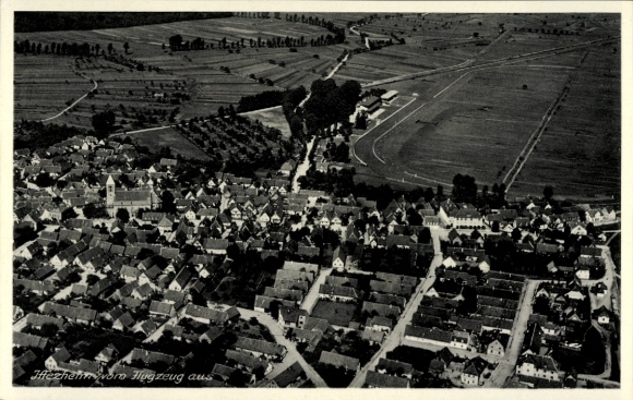 Postcard Iffezheim am Rhein, aerial photograph