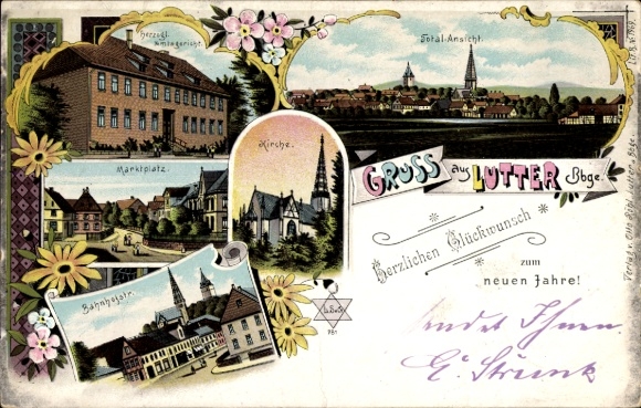 Chromo-Litho Lutter am Rübenberge, Market Square, Church, Bahnhofstraße, District Court