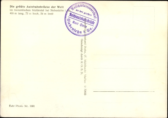 Postcard Siebenlehn Großschirma in Saxony, Reichsautobahn bridge