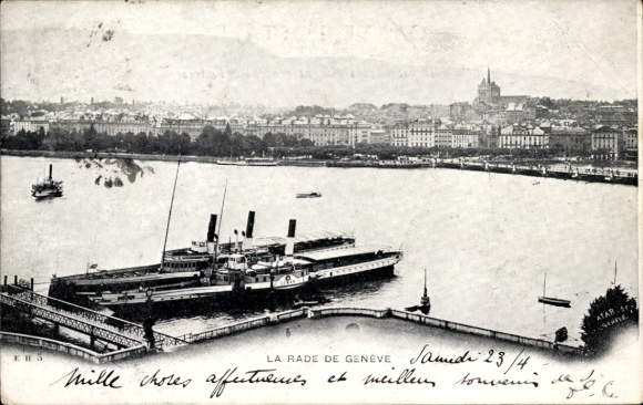 Postcard Genève Geneva Switzerland, La Rade, steamer