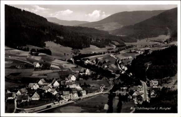Ak Schönegründ Röt Baiersbronn im Schwarzwald, Landschaft mit Hügeln, Fluss, Dörfern, Röt Schöneg