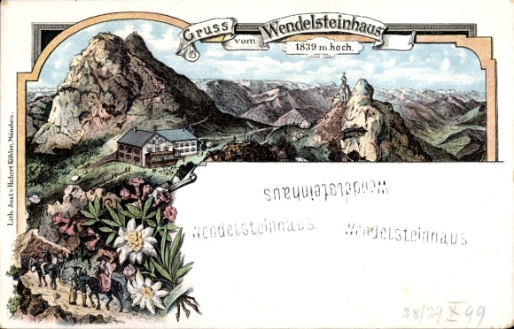Chromo-Litho Bayrischzell in the Mangfall Mountains Upper Bavaria, Wendelsteinhaus