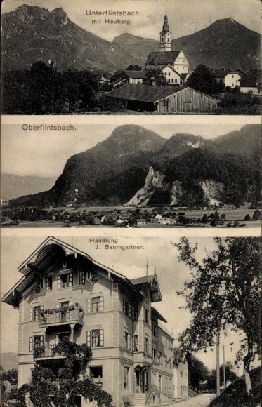 Postcard Unterflintsbach Flintsbach in the district of Rosenheim Upper Bavaria, Heuberg, business J. Baumgartner