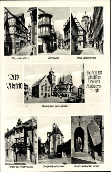 Ak Alsfeld in Hessen, marktplein met stadhuis, portaal d. Ridderhuis, Drievuldigheidskerk