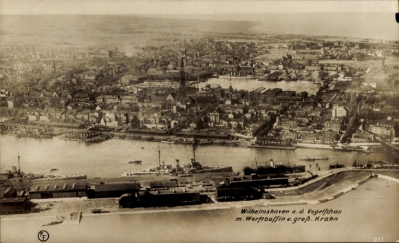 Wilhelmshaven harbor on the North Sea, aerial photograph