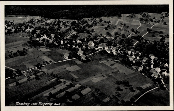 Postcard Hamberg Neuhausen in the Enzkreis Baden Württemberg, aerial view, rural area, many houses,