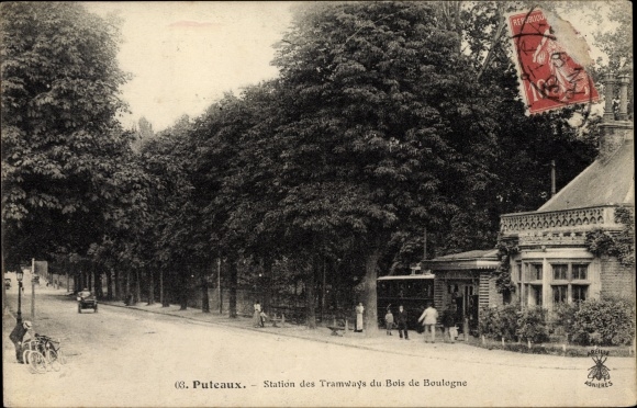 Postcard Puteaux Hauts de Seine, Bois de Boulogne tram station