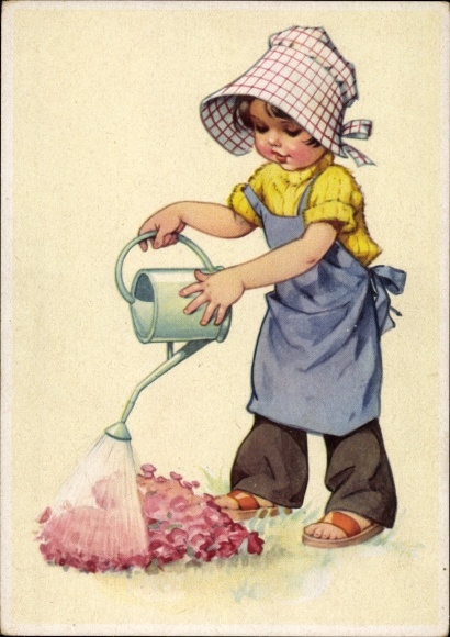 Artist PC Lungershausen, Ilse Wende, girl watering the flowers