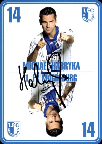 Handtekeningkaart voetballer Michael Habryka, 1. FC Magdeburg, handtekening