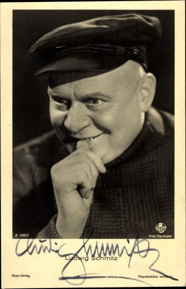Postcard actor Ludwig Schmitz, portrait, peaked cap, autograph