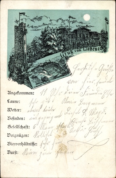 Moonlight litho Dresden Cossebaude, inn Liebeneck, tower