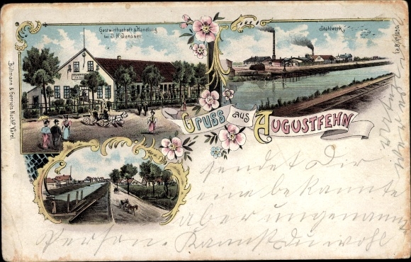 Chromo-Litho Augustfehn Apen in Oldenburg Ammerland, steelworks, inn