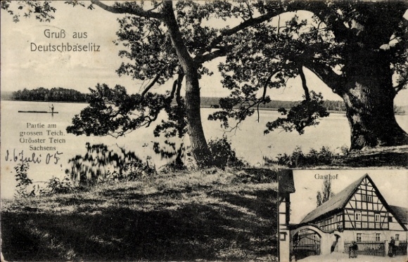 Postcard Deutschbaselitz Kamenz Saxony, Great Pond, Inn