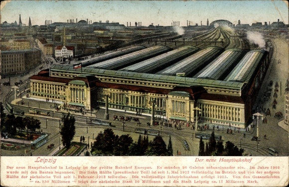 Ak Leipzig in Sachsen, Neuer Hauptbahnhof, Straßenseite
