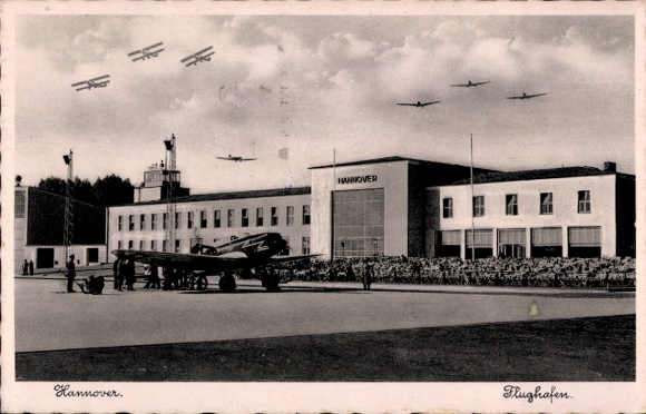 Postcard Hannover, airport, airplanes