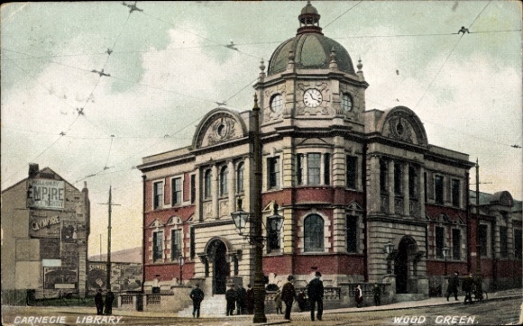 Postcard London City, Carnegie Library, Wood Green