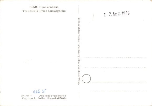 Postcard Traunstein in Upper Bavaria, landscape photograph, municipal hospital, wide fields, forests