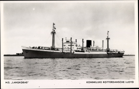 Ansichtkaart stoomschip MS Langkoeas, Koninklijke Rotterdamsche Lloyd, KRL