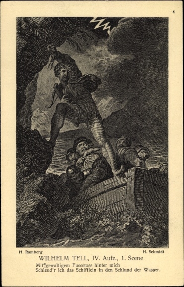 Kunstenaar Ak Ramberg, H., Wilhelm Tell, 1e scène, Met een harde trap achter me...