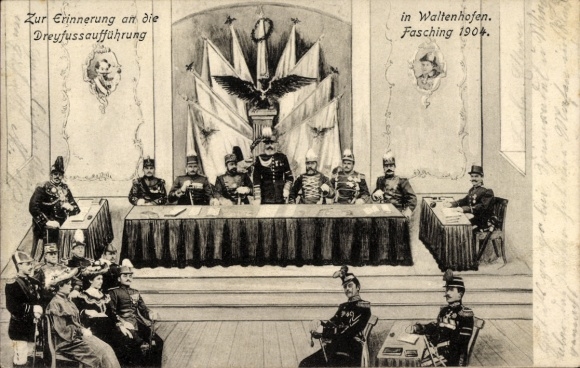 Postcard Waltenhofen in Oberallgäu, Fasching1904, memory of Dreyfuss performance