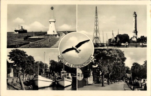 Postcard Chorzelin Easter Harbor Świnoujście Swinoujscie Pomerania, lighthouse, pier, boats